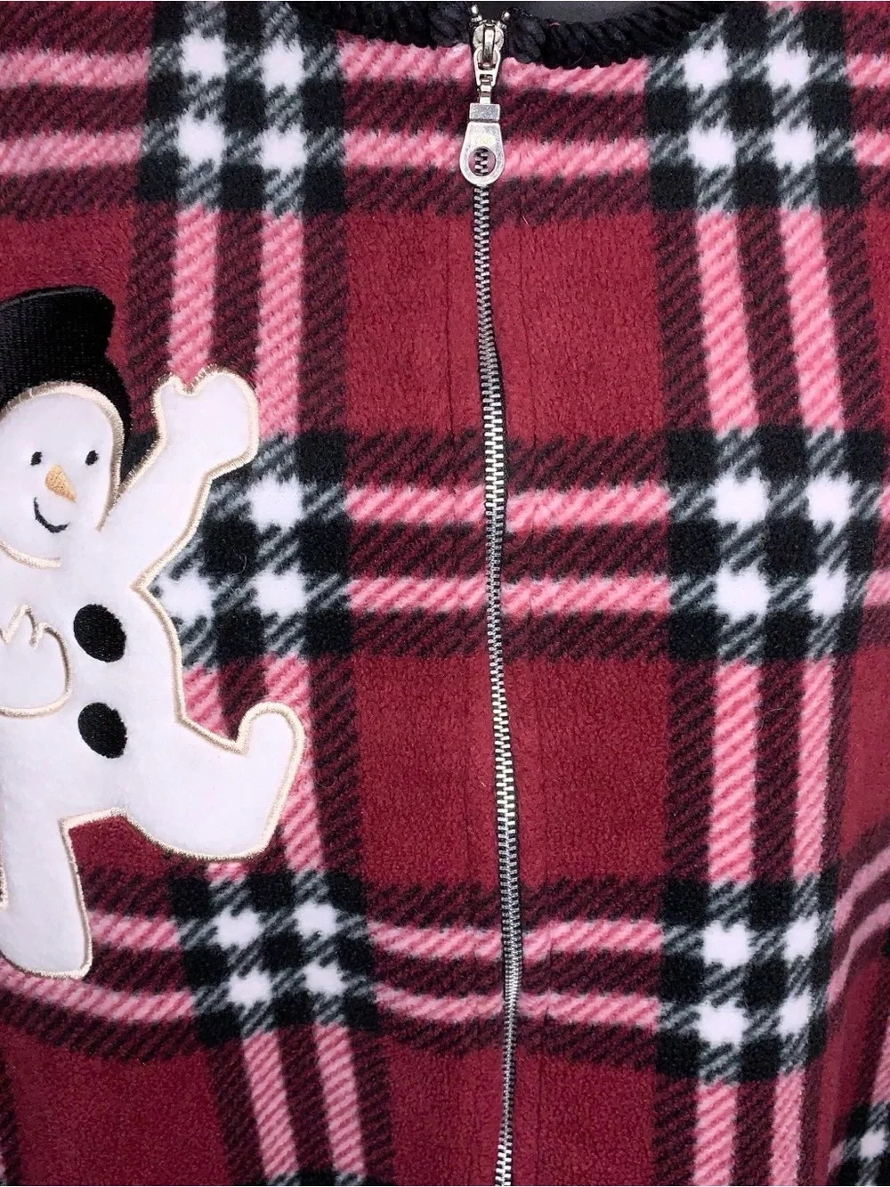 Medium Christopher And Banks Christmas Holiday Fleece Vest Plaid Snowman Plaid
